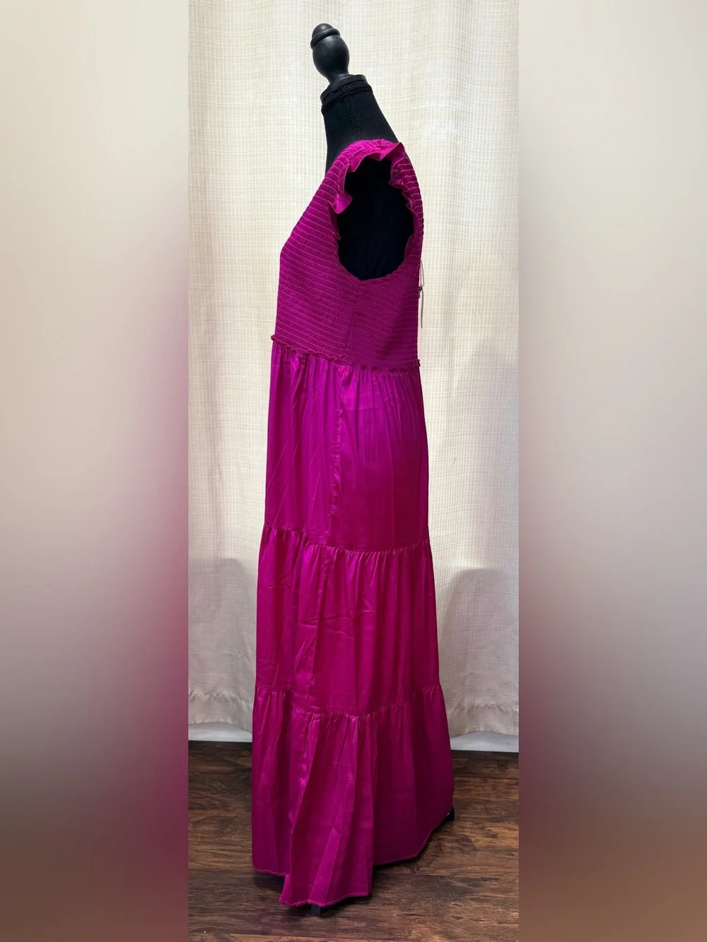 Natural Life Olivia Magenta Smocked Maxi Dress Sz L Boho Chic NWT - Picture 3 of 12